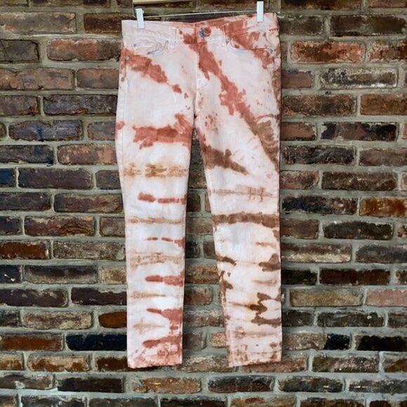 7 For All Mankind Brown Custom Tie Dye Skinny Jeans Women's Size 30 - Picture 1 of 11